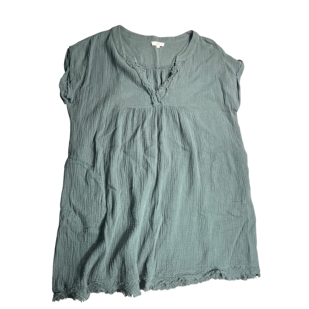 Entro Womens L Sage Green 100% Cotton Gauze Mini Dress Pockets Boho Oversized